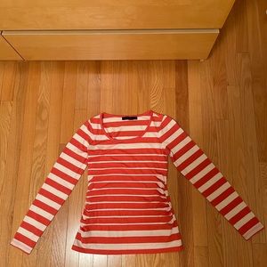 Red and white stripped shirt w/ ruching on sides